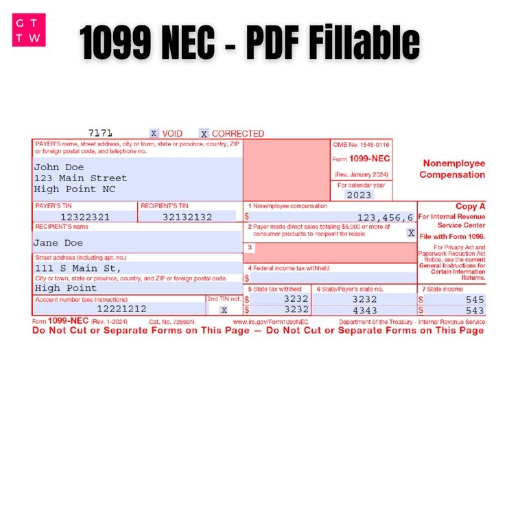 1099 NEC Editable PDF Fillable Template 2024 With Print And Clear 1099 NEC Editable PDF Fillable Template 2024 With Print And Clear