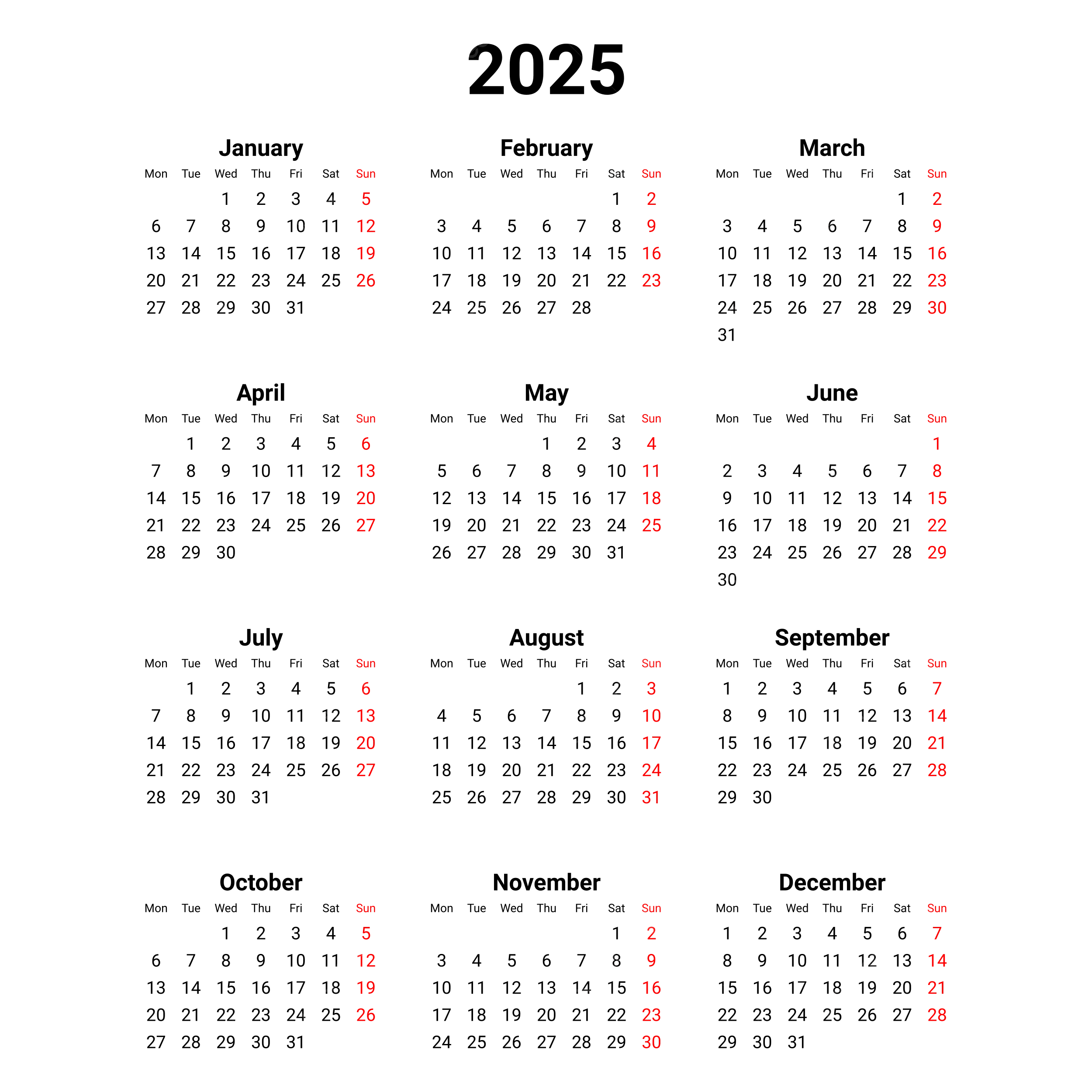2025 Minimalist Calendar Vector 2025 Simple Calendar 2025 Calendar 