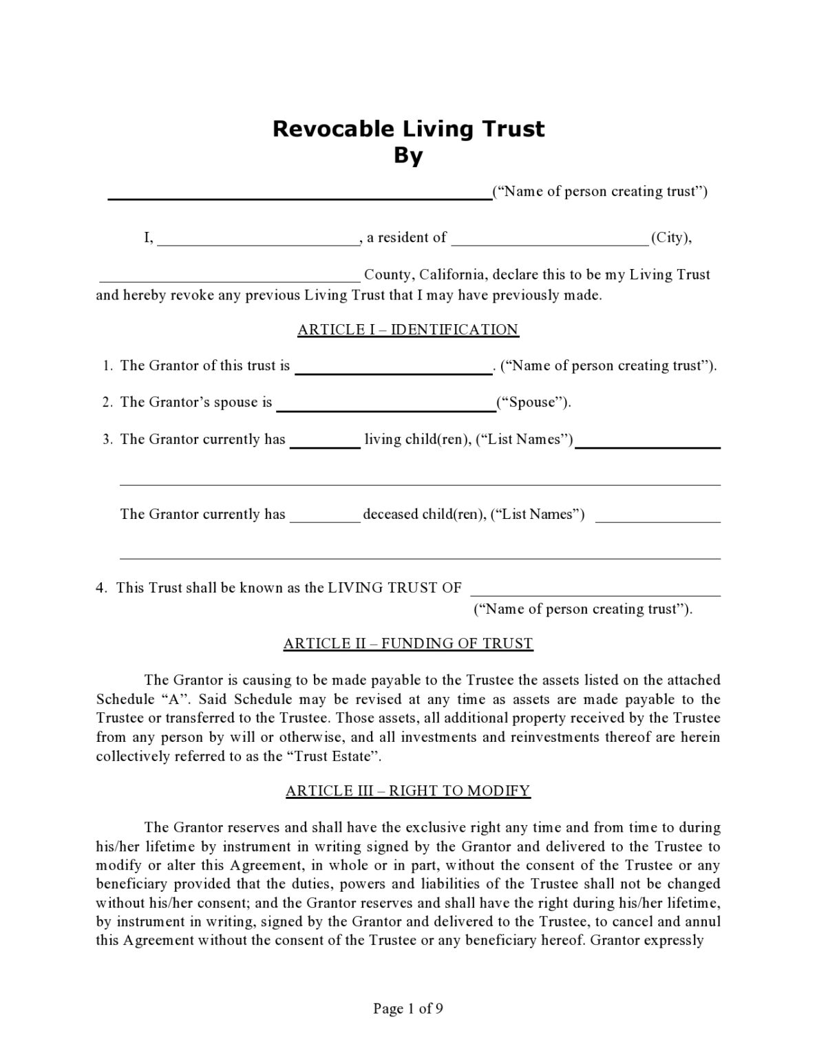 30 Free Living Trust Forms Templates Word TemplateArchive