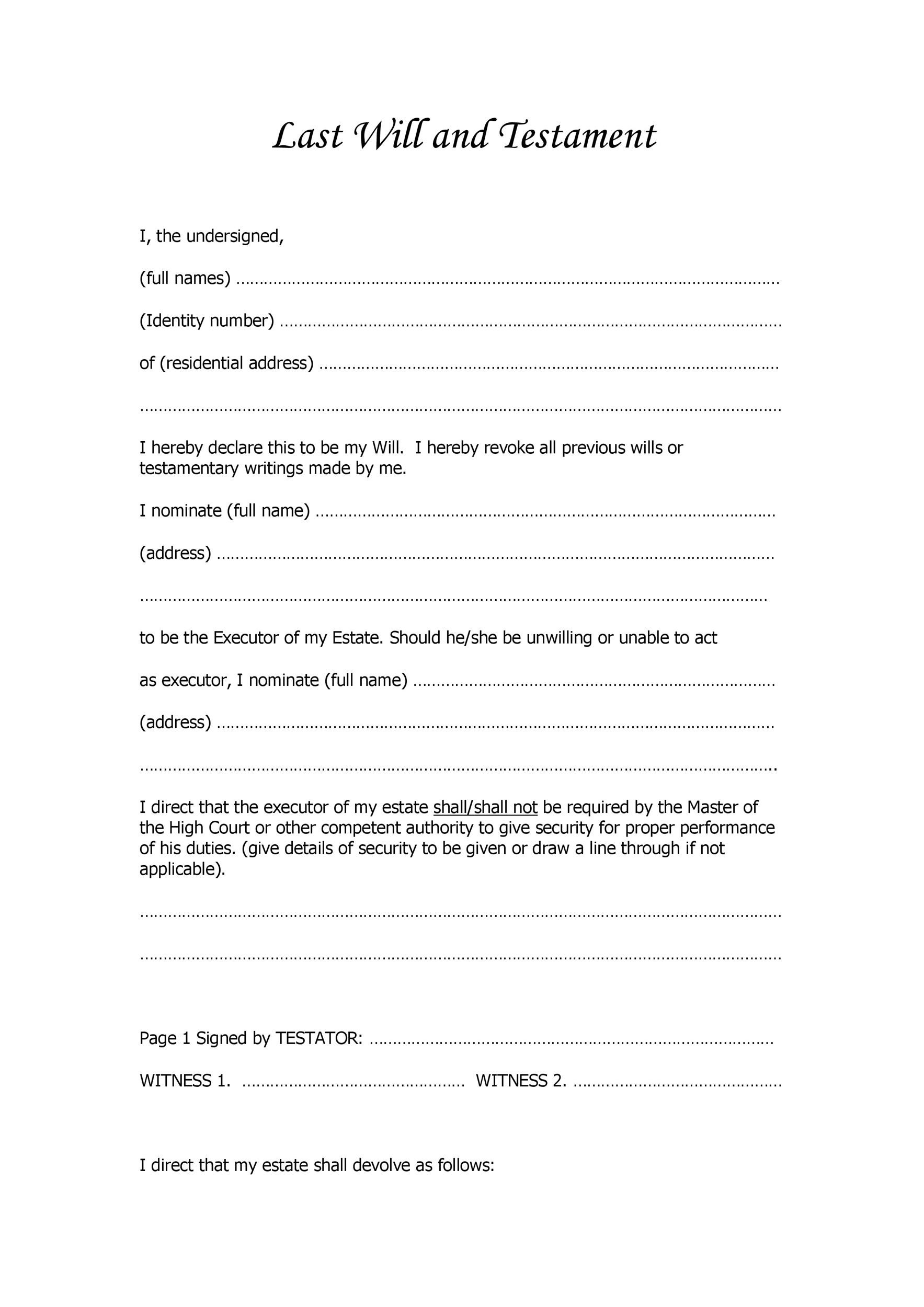 39 Last Will And Testament Forms Templates Template Lab