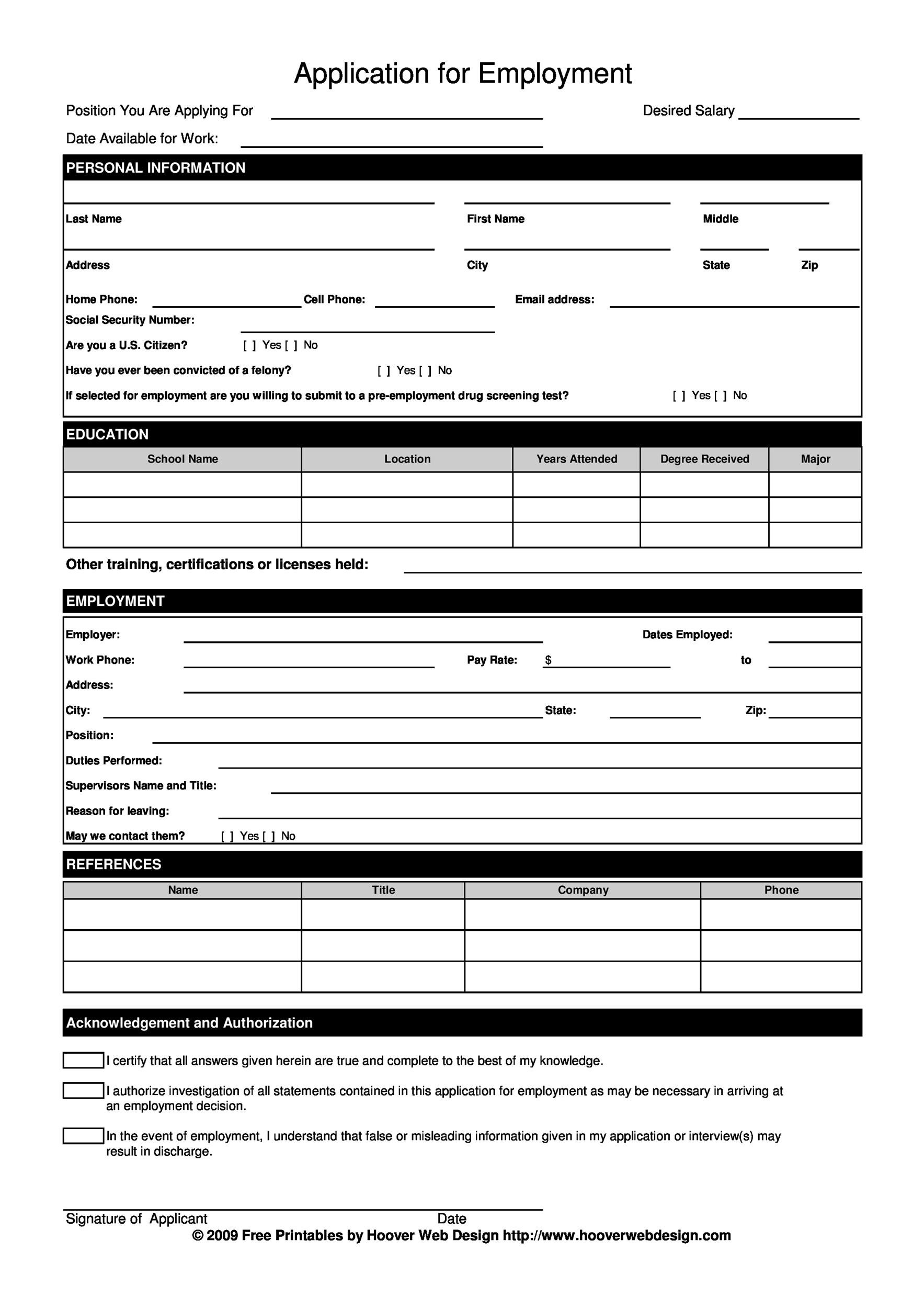 50 Free Employment Job Application Form Templates Printable 50 Free Employment Job Application Form Templates Printable
