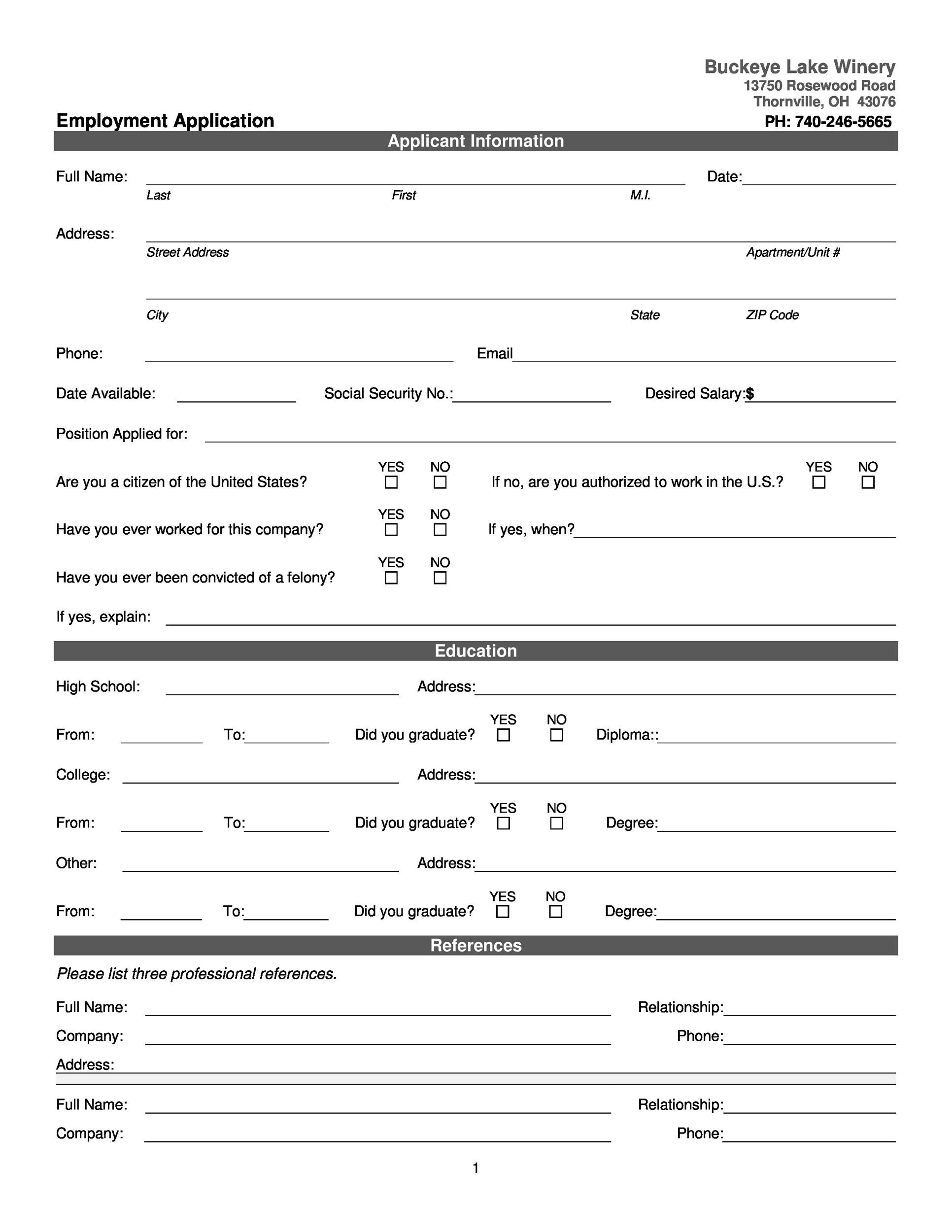 50 Free Employment Job Application Form Templates Printable Printable