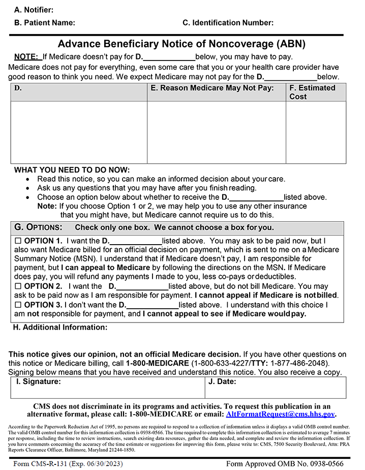 ABN Tutorial Noridian Printable Form 2022