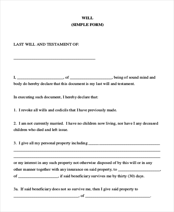 Blank Will Forms To Print Living Will Forms Free Printable Blank Will Forms To Print Living Will Forms Free Printable