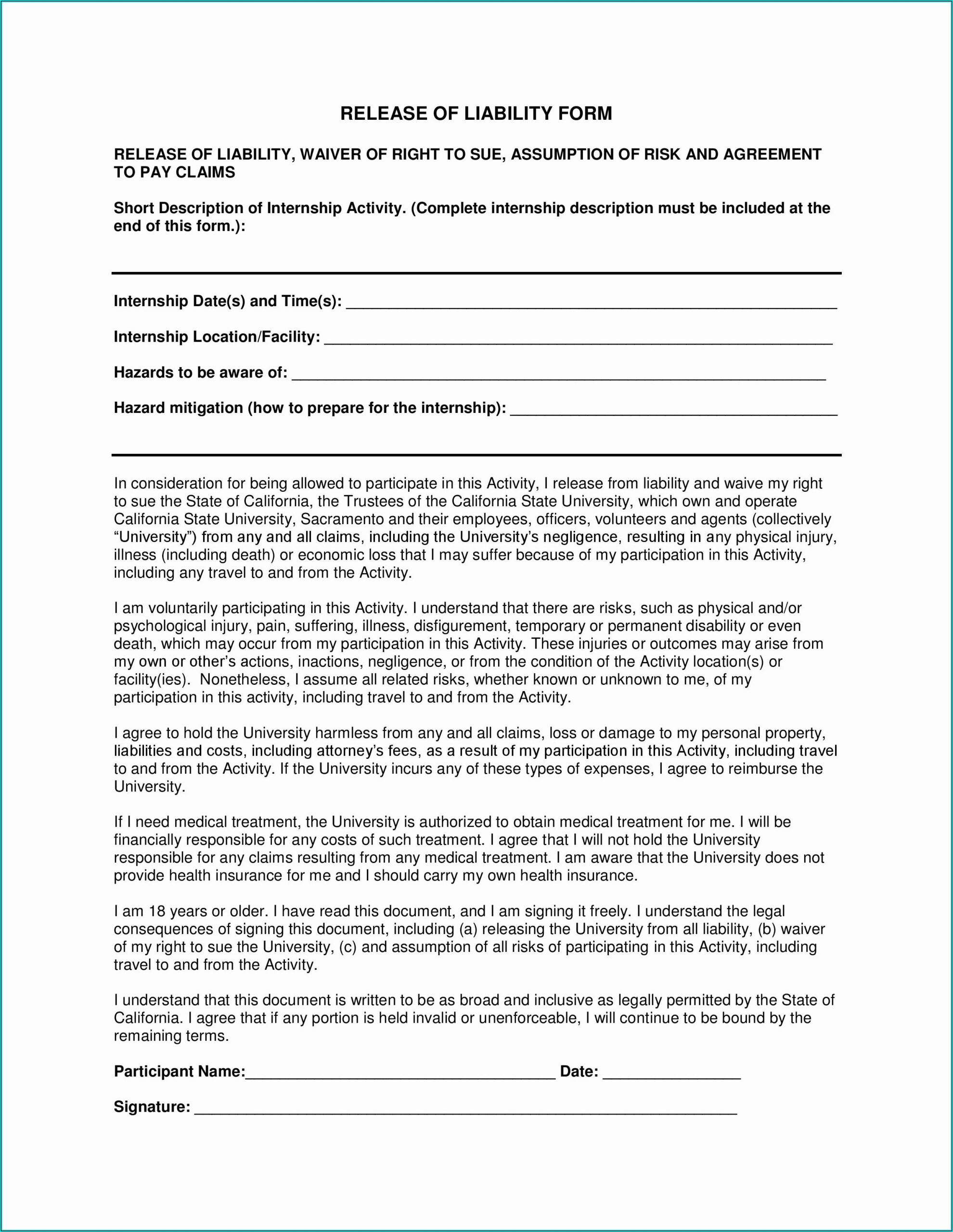 Covid 19 Waiver Of Liability Form Template Form Resume Examples 