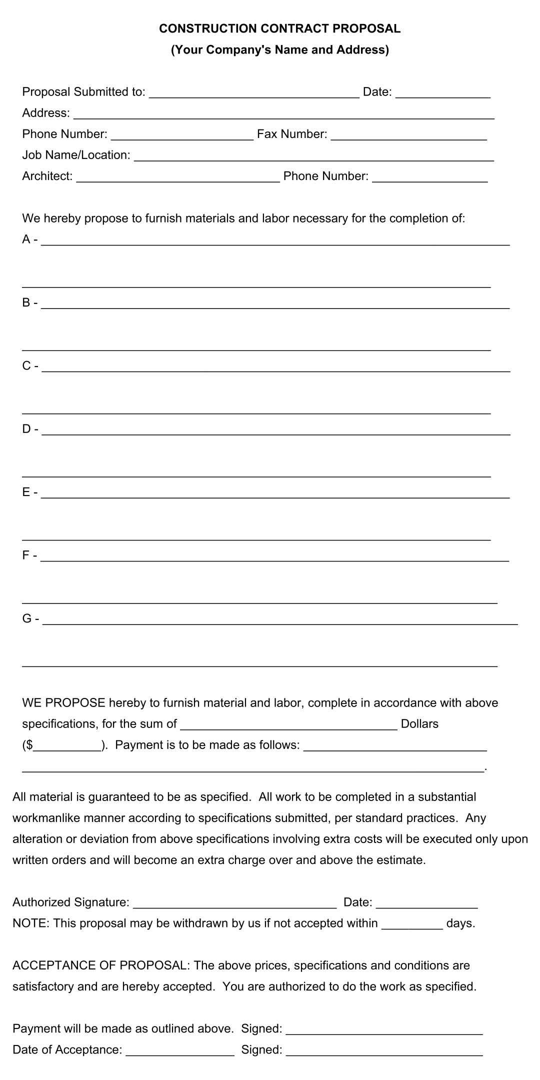 Downloadable Blank Free Printable Bid Proposal Forms Printable Forms Downloadable Blank Free Printable Bid Proposal Forms Printable Forms