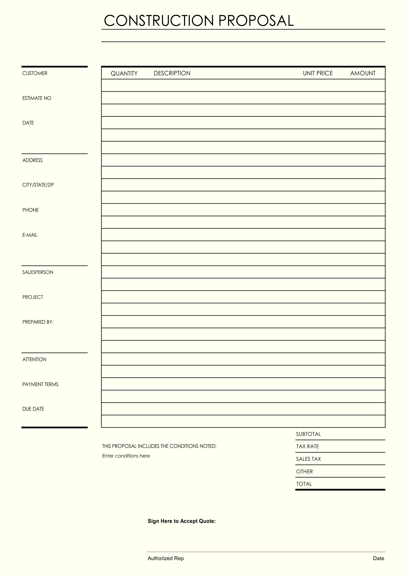 Downloadable Blank Free Printable Bid Proposal Forms Printable Forms