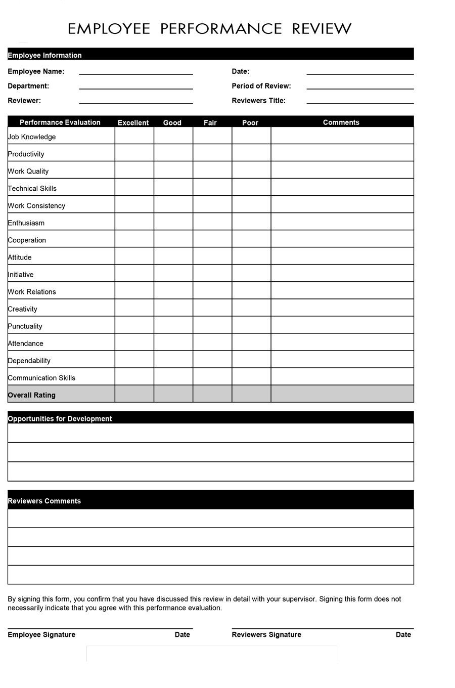Employee Evaluation Forms Printable Printable Forms Free Online