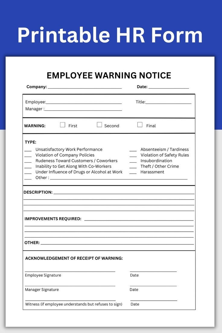 Employee Write Up Form Disciplinary Form Employee Warning Employee