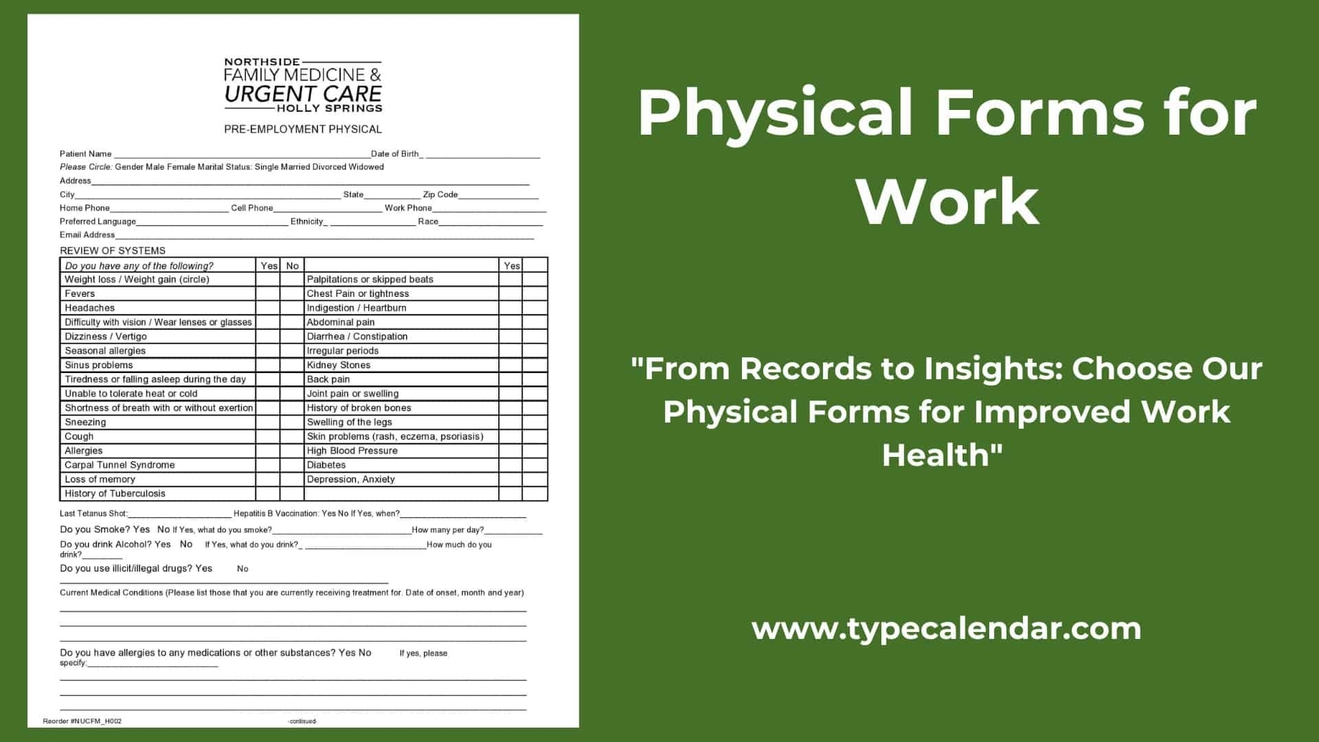 Employment Printable Blank Physical Form Free Printable 2025