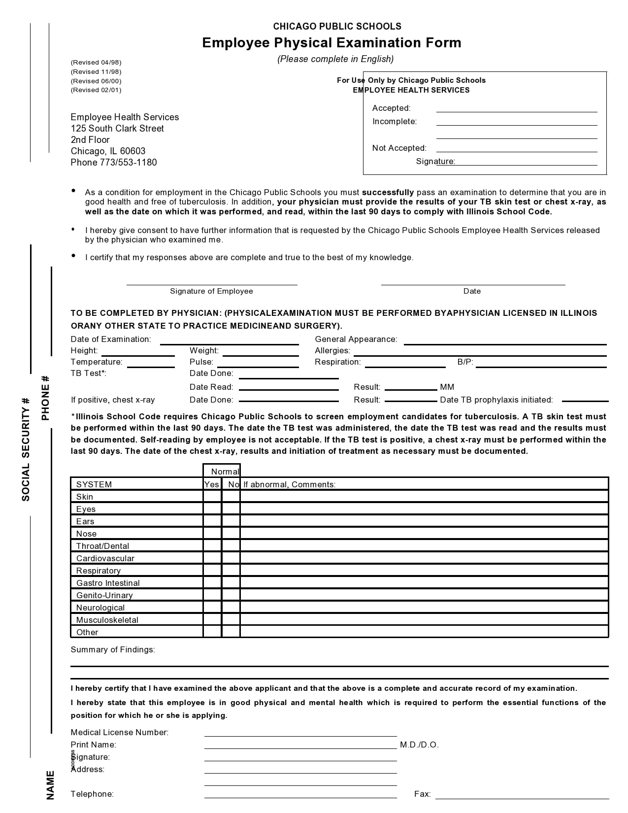 Employment Printable Blank Physical Form Free Printable 2025
