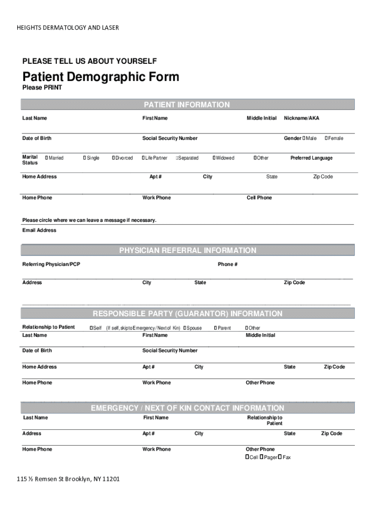 Fillable Online Patient Demographic Form Fill Online Printable