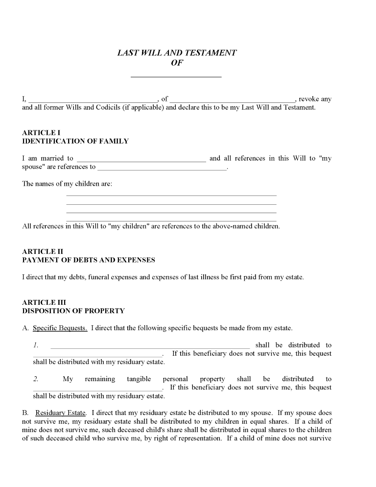 Free Blank Wills To Print Free Printable Legal Forms Free Blank Wills To Print Free Printable Legal Forms