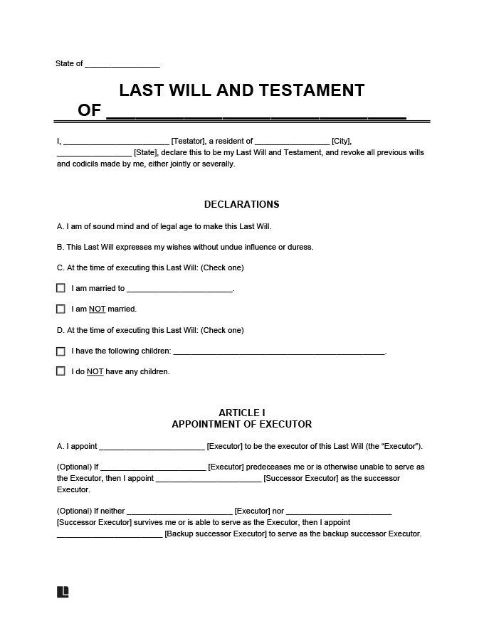 Free Last Will And Testament Template PDF Word Free Last Will And Testament Template PDF Word