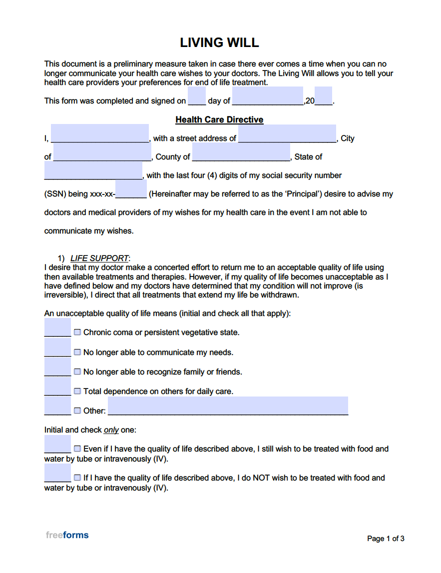 Free Living Will Forms PDF WORD Free Living Will Forms PDF WORD