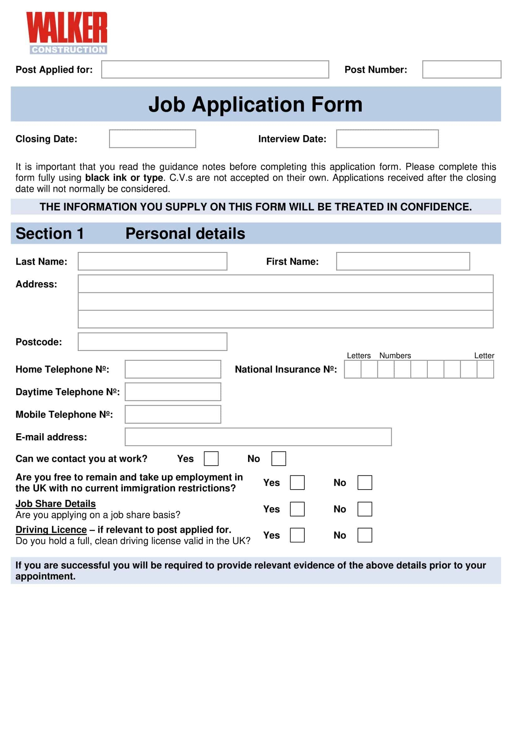 Free Printable Employment Job Application Form Templates PDF Free Printable Employment Job Application Form Templates PDF