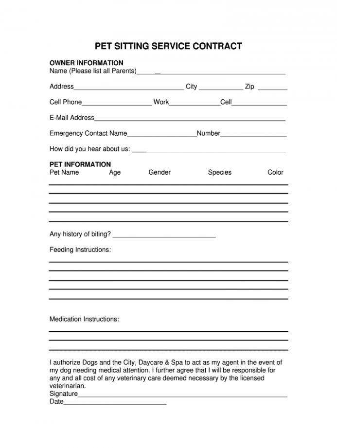 Free Printable Pet Sitter Forms FREE Printable A Z Free Printable Pet Sitter Forms FREE Printable A Z
