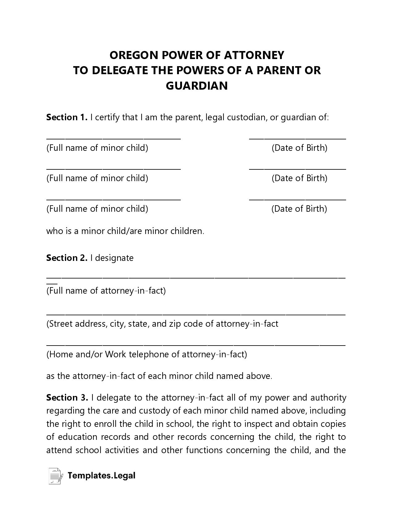 Free Printable Power Of Attorney Form Oregon Printable Forms Free Online