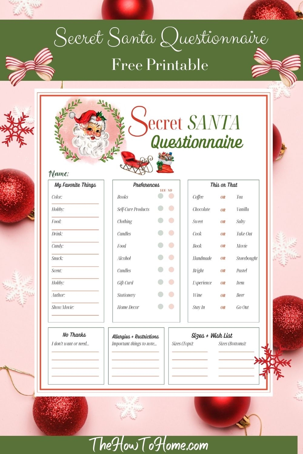 Free Printable Secret Santa Questionnaire Form Pdf Free Printable