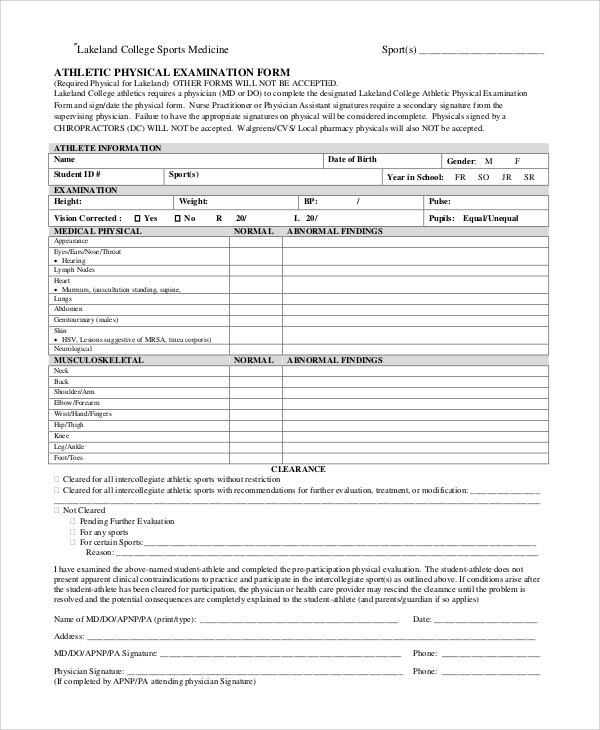 Free Printable Sports Physical Form Printable Form 2024