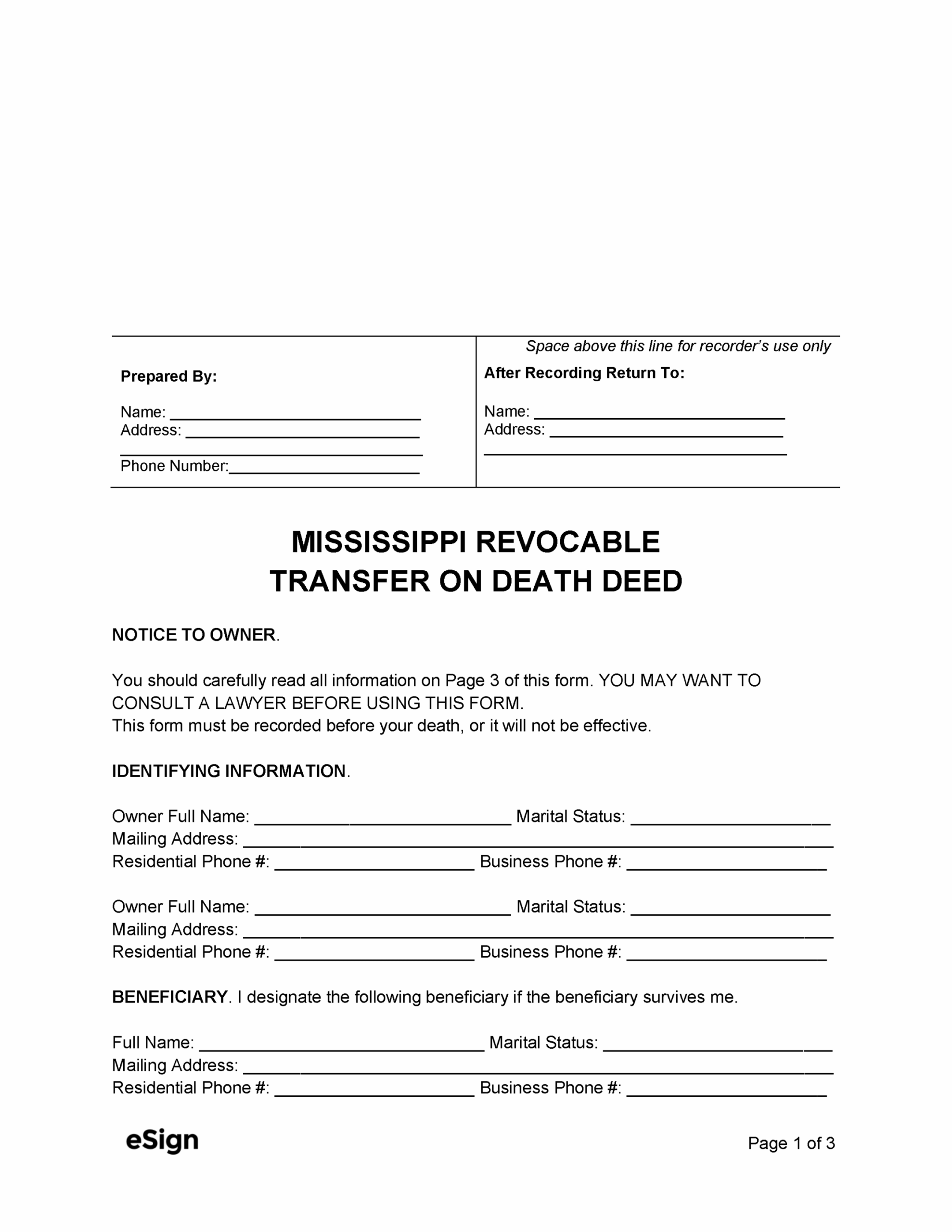 Free Printable Transfer On Death Deed Form FREE Printable HQ