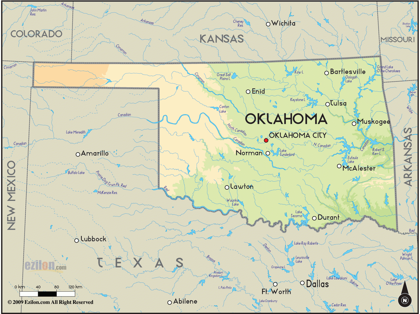 Geographical Map Of Oklahoma And Oklahoma Geographical Maps