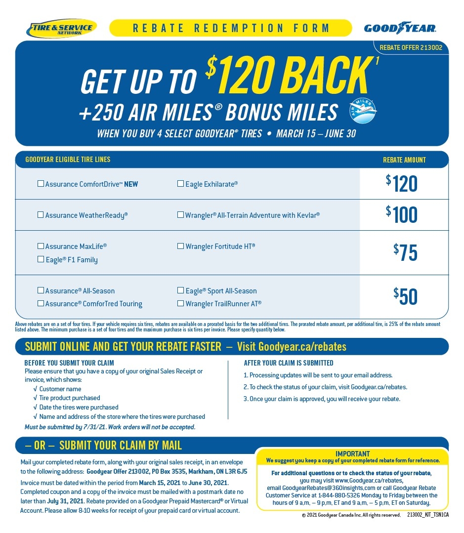 Goodyear Tire Rebate Redemption Form Printable Rebate Form