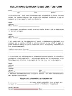 HEALTH CARE SURROGATE DESIGNATION FORM Health care surrogate 