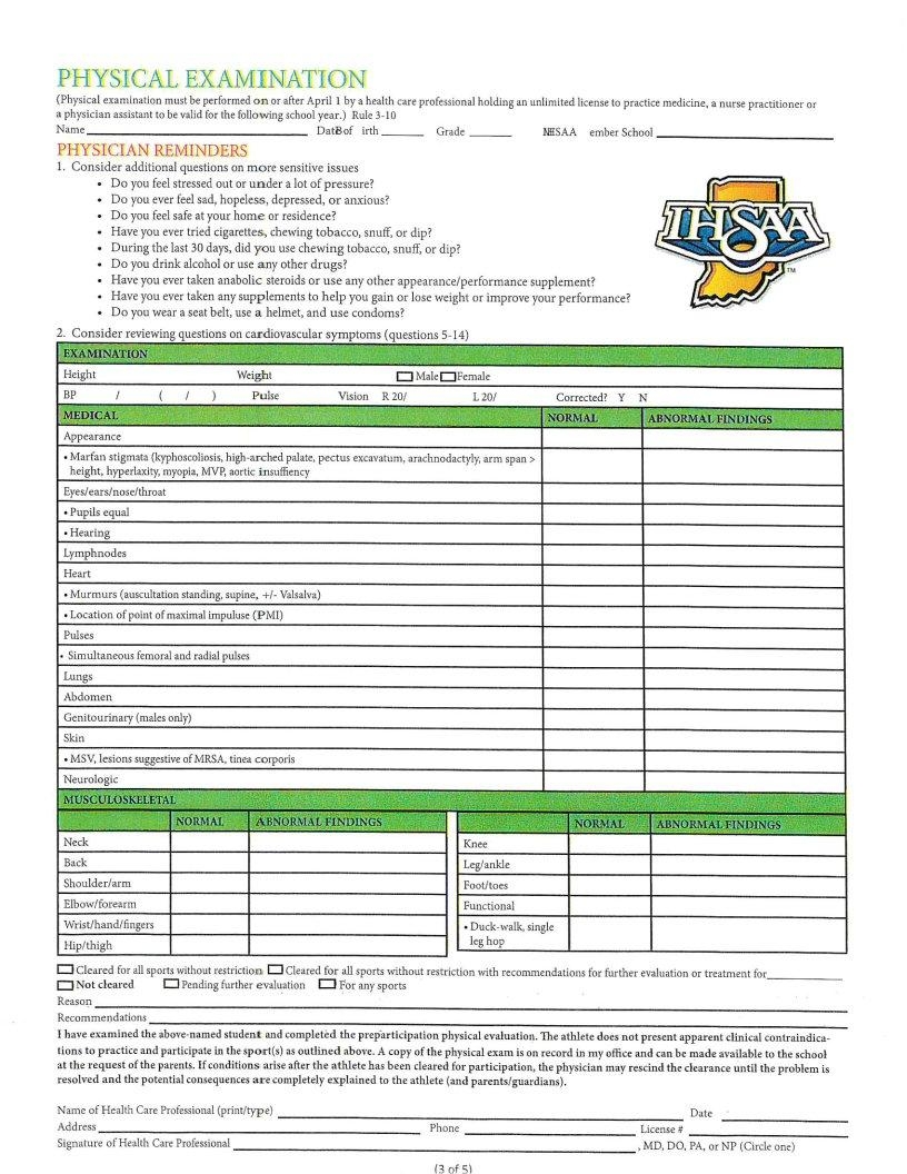 Ihsaa Physical Form 2023 2024 Printable Forms Free Online