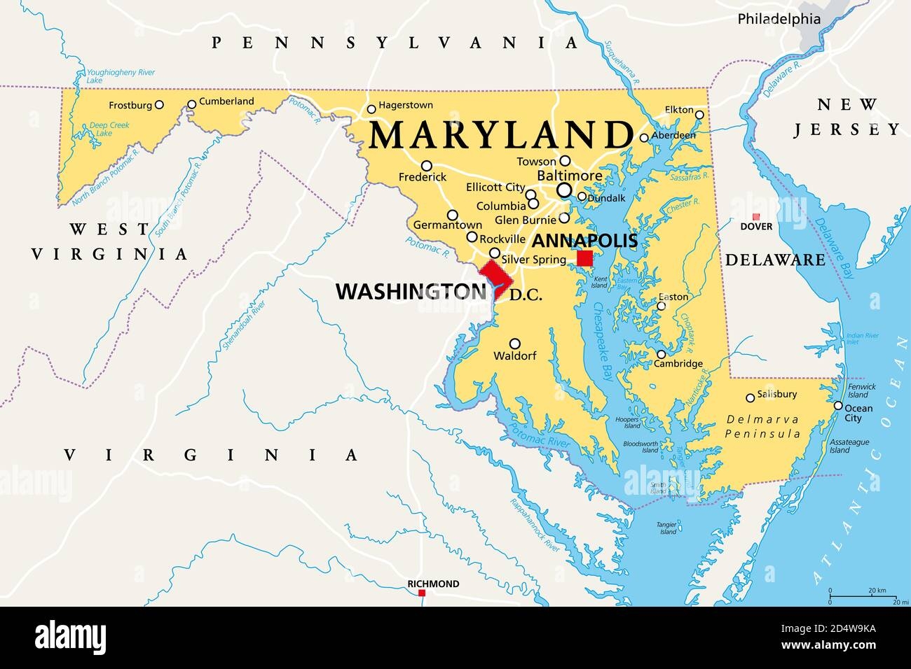 Maryland MD Politische Karte Staat In Der Mid Atlantic Region Der 