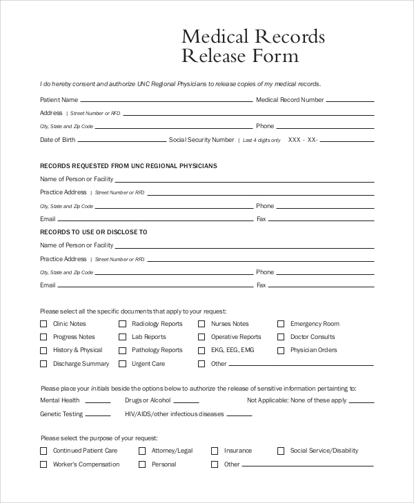 Medical Records Release Form Printable Printable Forms Free Online