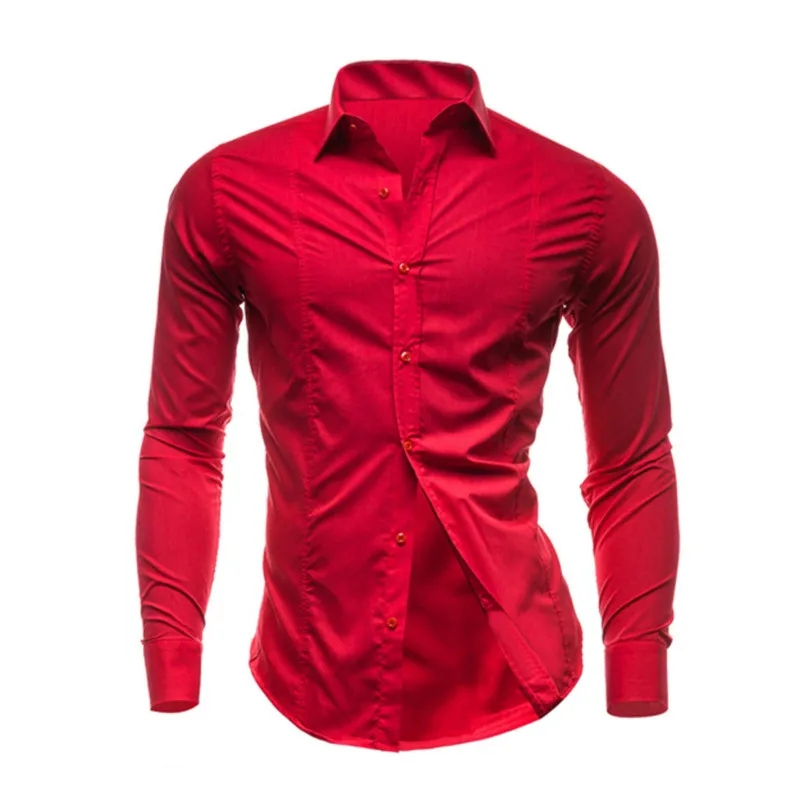 Men Shirts Red Mens Long Sleeve Shirt Casual Solid Color Shirts Slim 