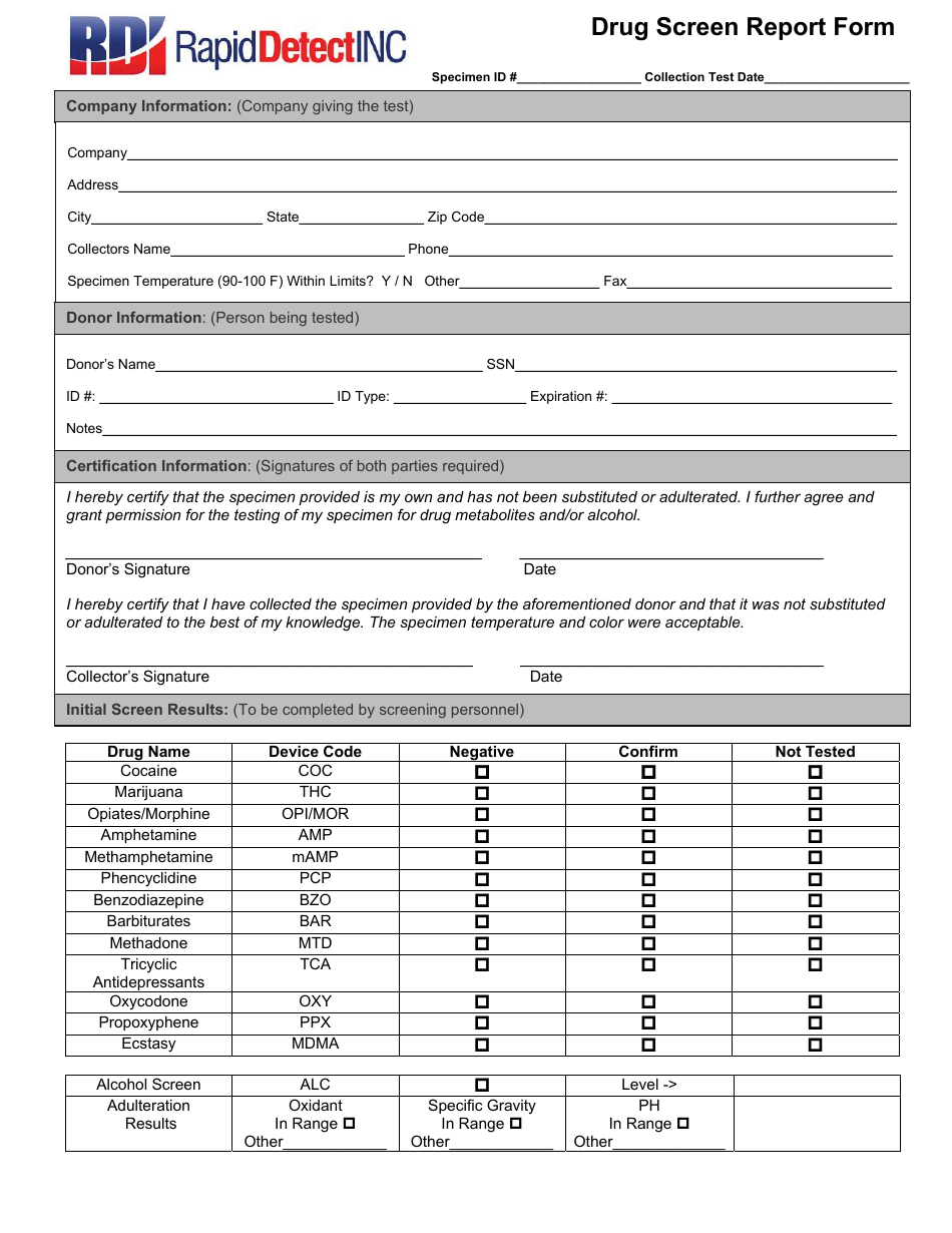 Negative Printable Drug Test Results Form