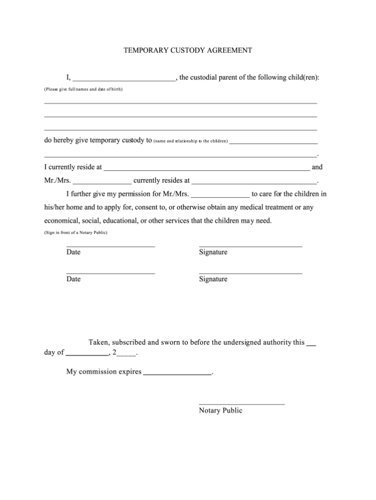 Notarized Printable Temporary Guardianship Agreement Form We Love 