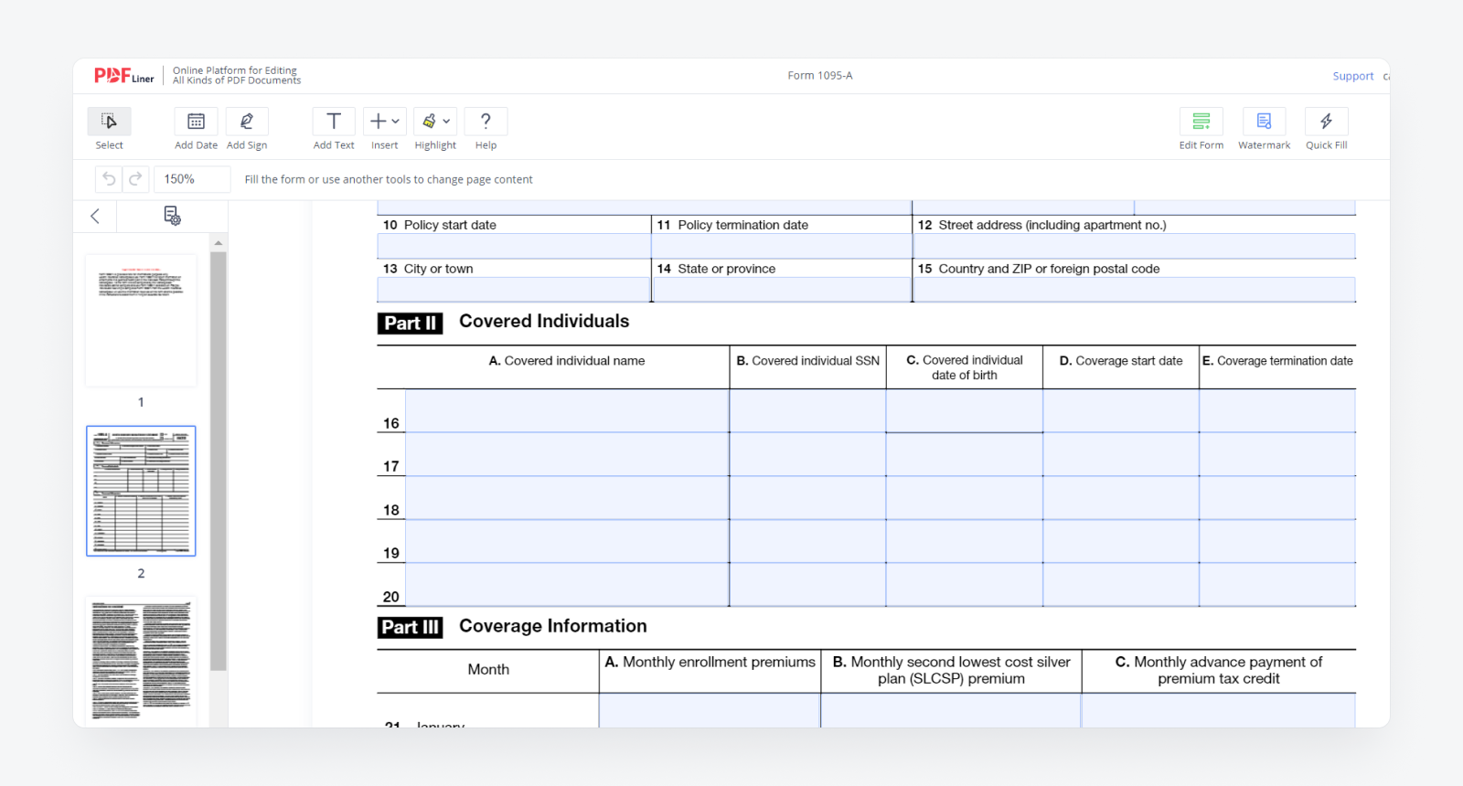 Printable 1095 A Form Printable Forms Free Online