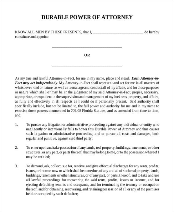 Printable Durable Power Of Attorney Form Nc Printable Forms Free Online
