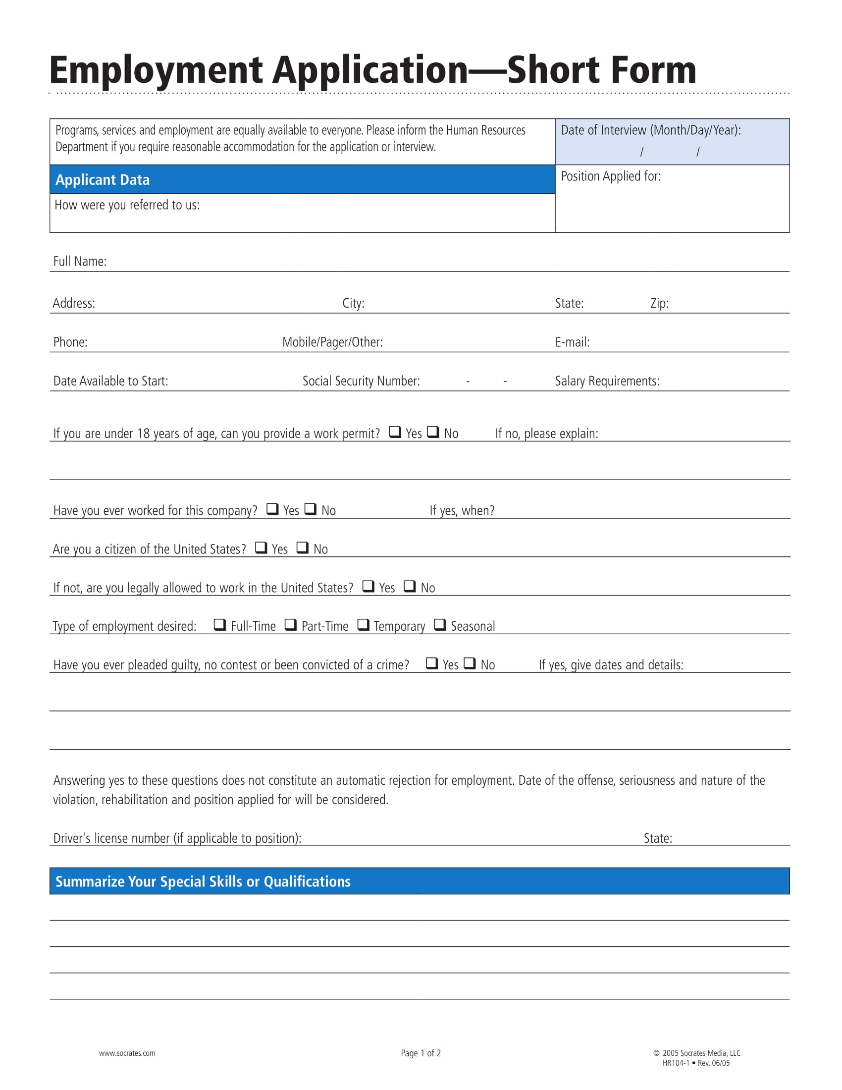 Printable Employment Application Form Printable Form 2024