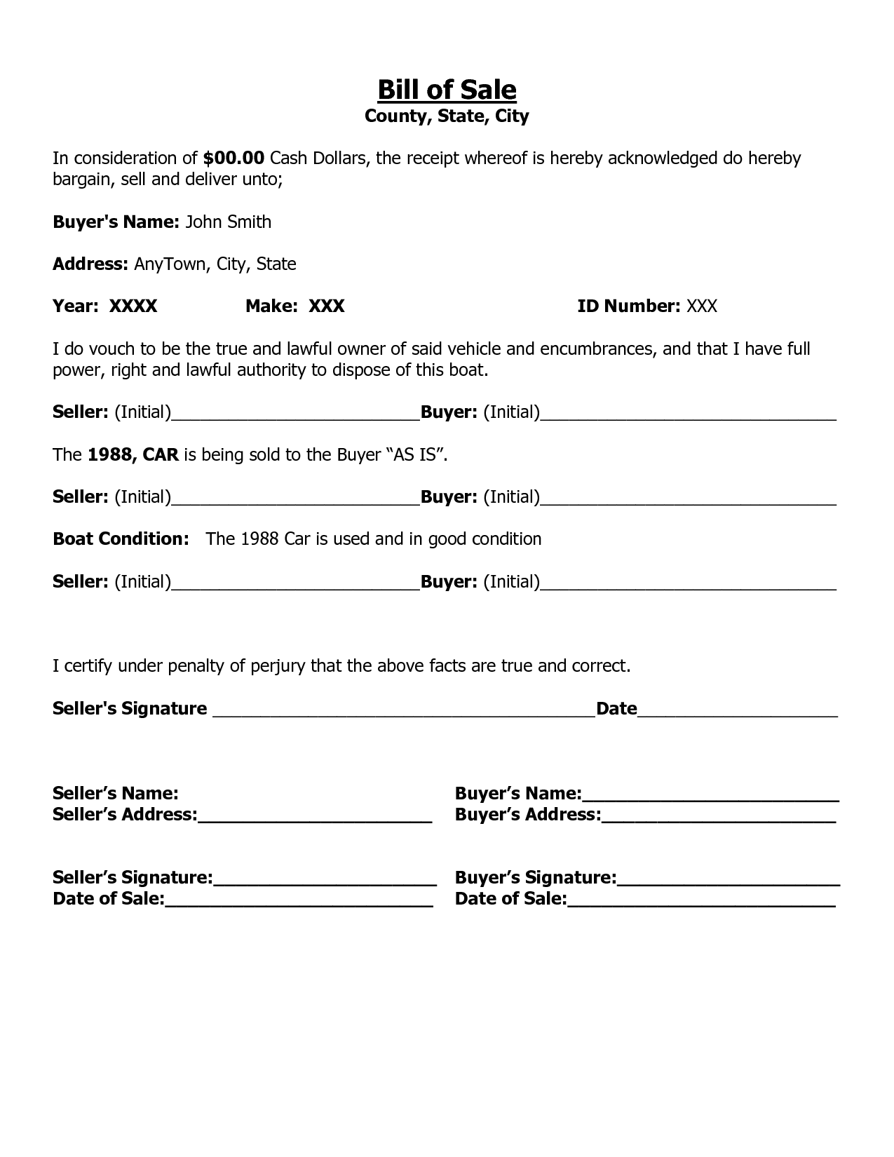 Printable Florida Vehicle Bill Of Sale