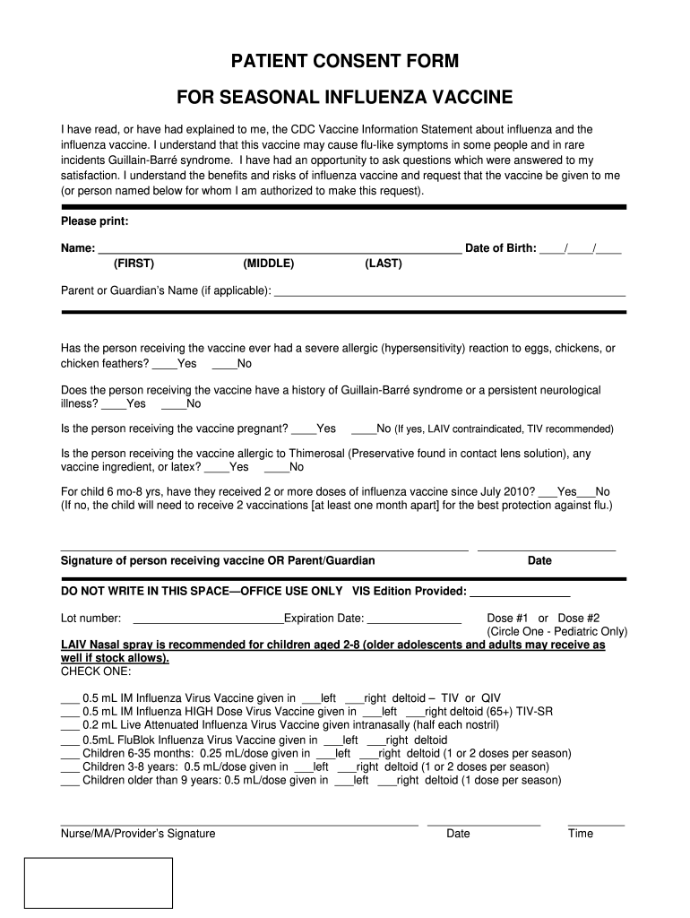 Printable Flu Vaccine Consent Form Template 2024 Printable Vaccine