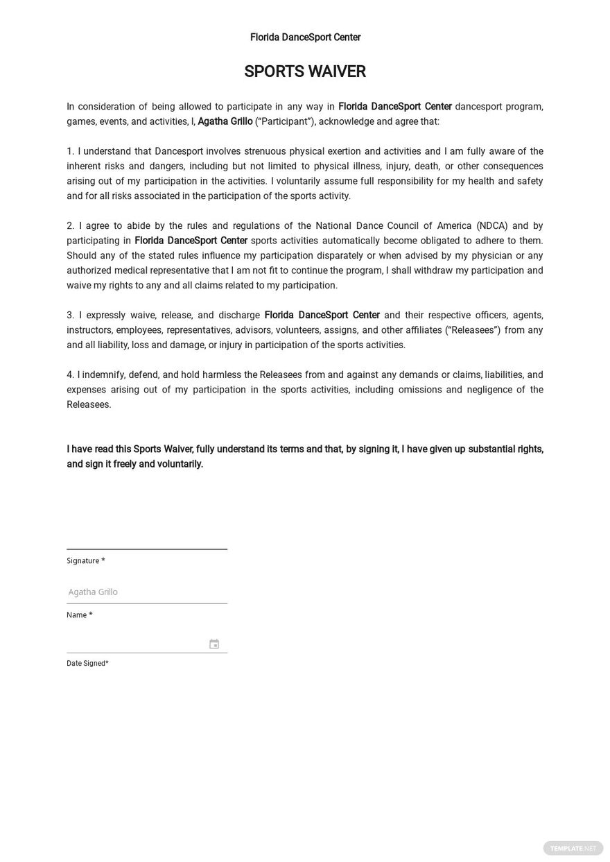 Printable Generic Sports Waiver Form Printable Forms Free Online Printable Generic Sports Waiver Form Printable Forms Free Online