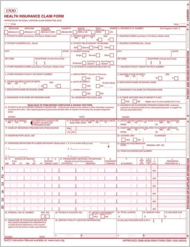 Printable Hcfa 1500 Claim Form Pdf Printable Hcfa 1500 Claim Form Pdf