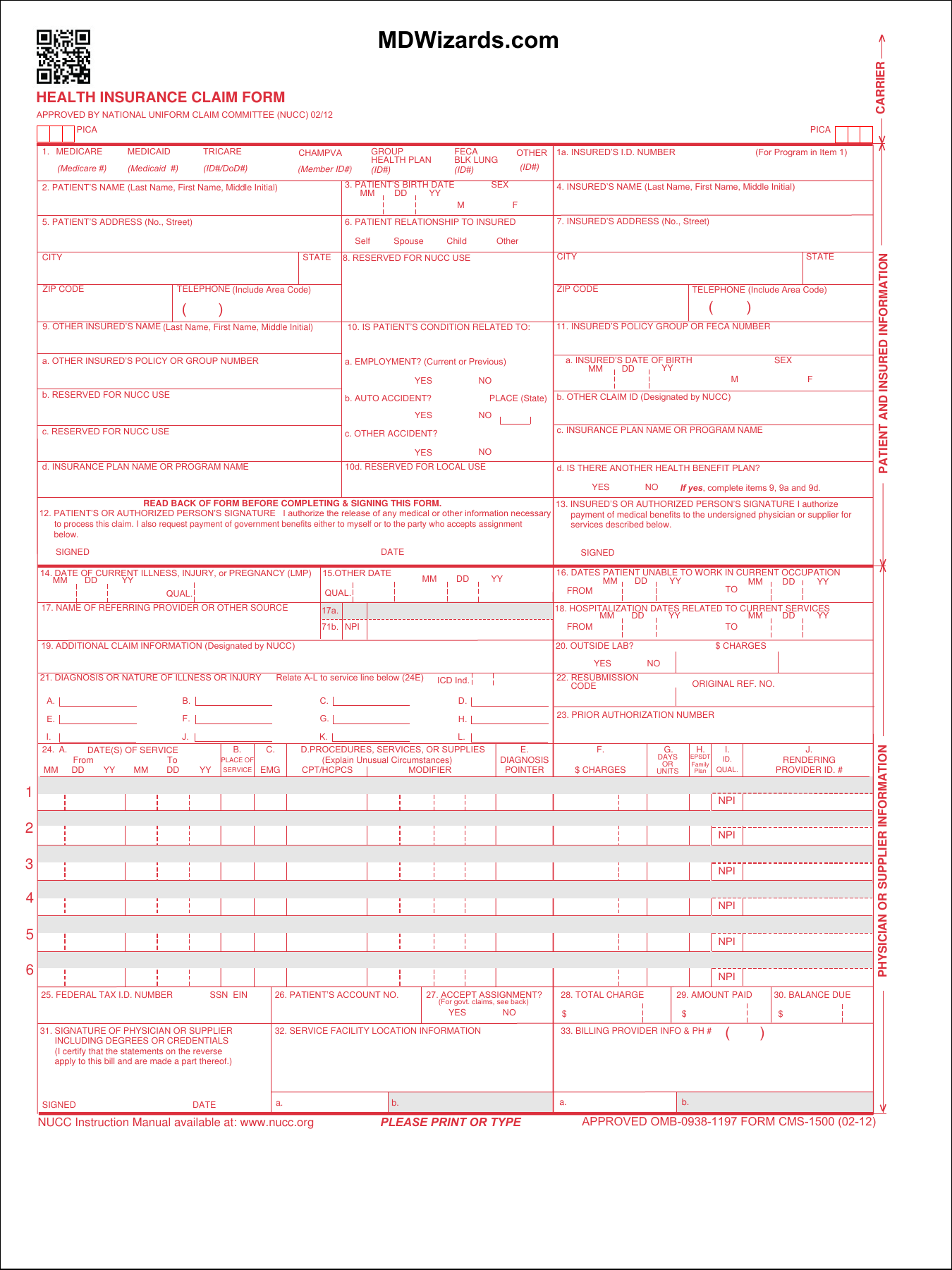 Printable Hcfa 1500 Form Printable Form 2024 Printable Hcfa 1500 Form Printable Form 2024