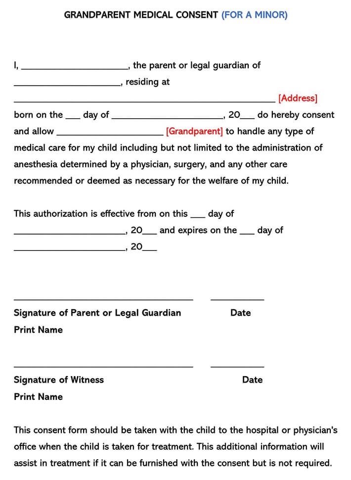 Printable Medical Consent Form For Grandparents Printable Forms Free