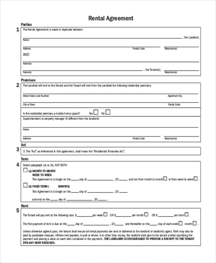 Printable Rental Agreement Form Free Download And Print For You