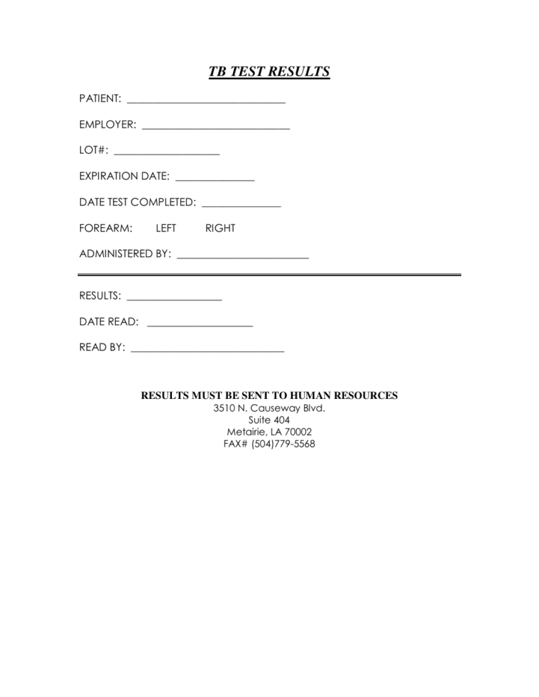 Printable Tb Test Form We Love Printables