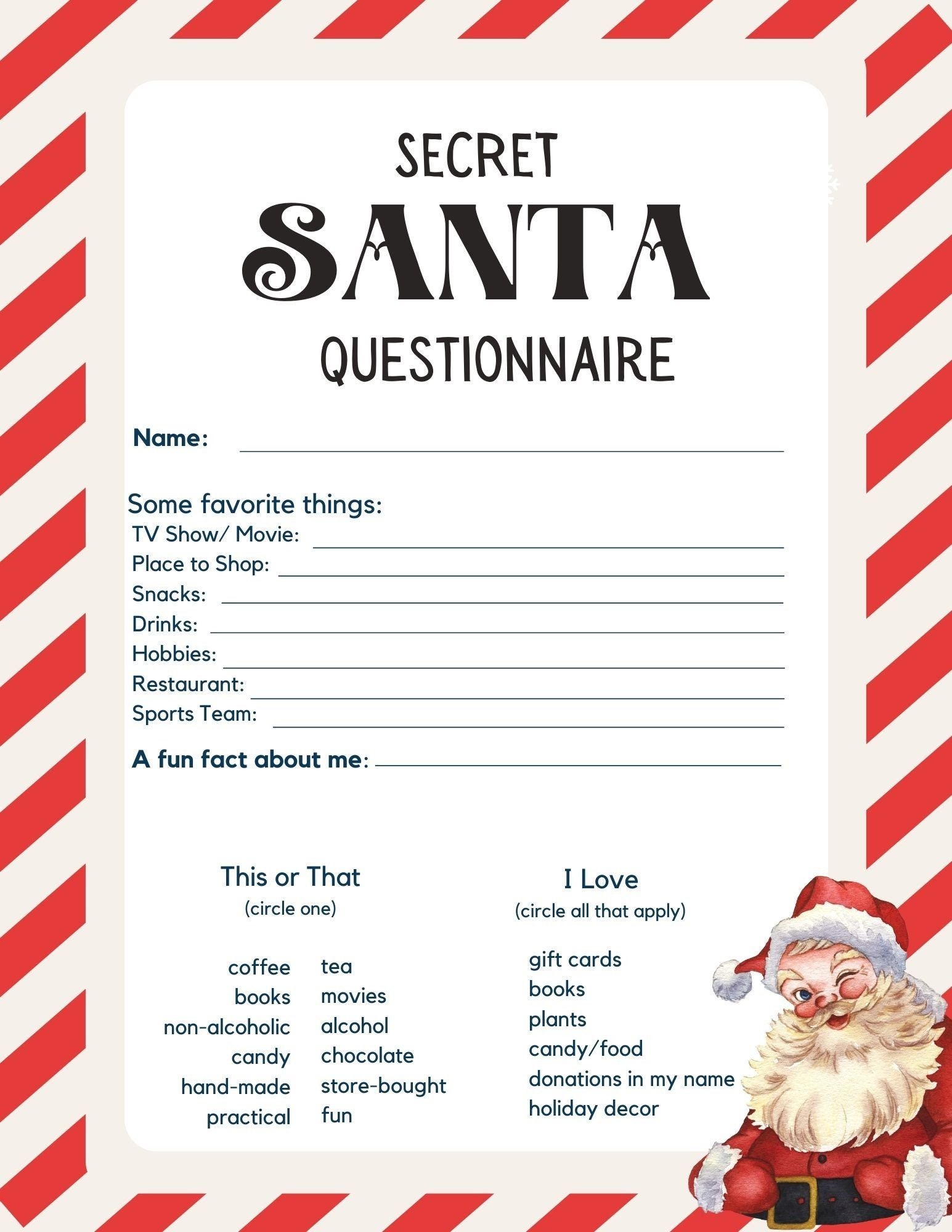 Secret Santa Form Printable Printable Sight Words List
