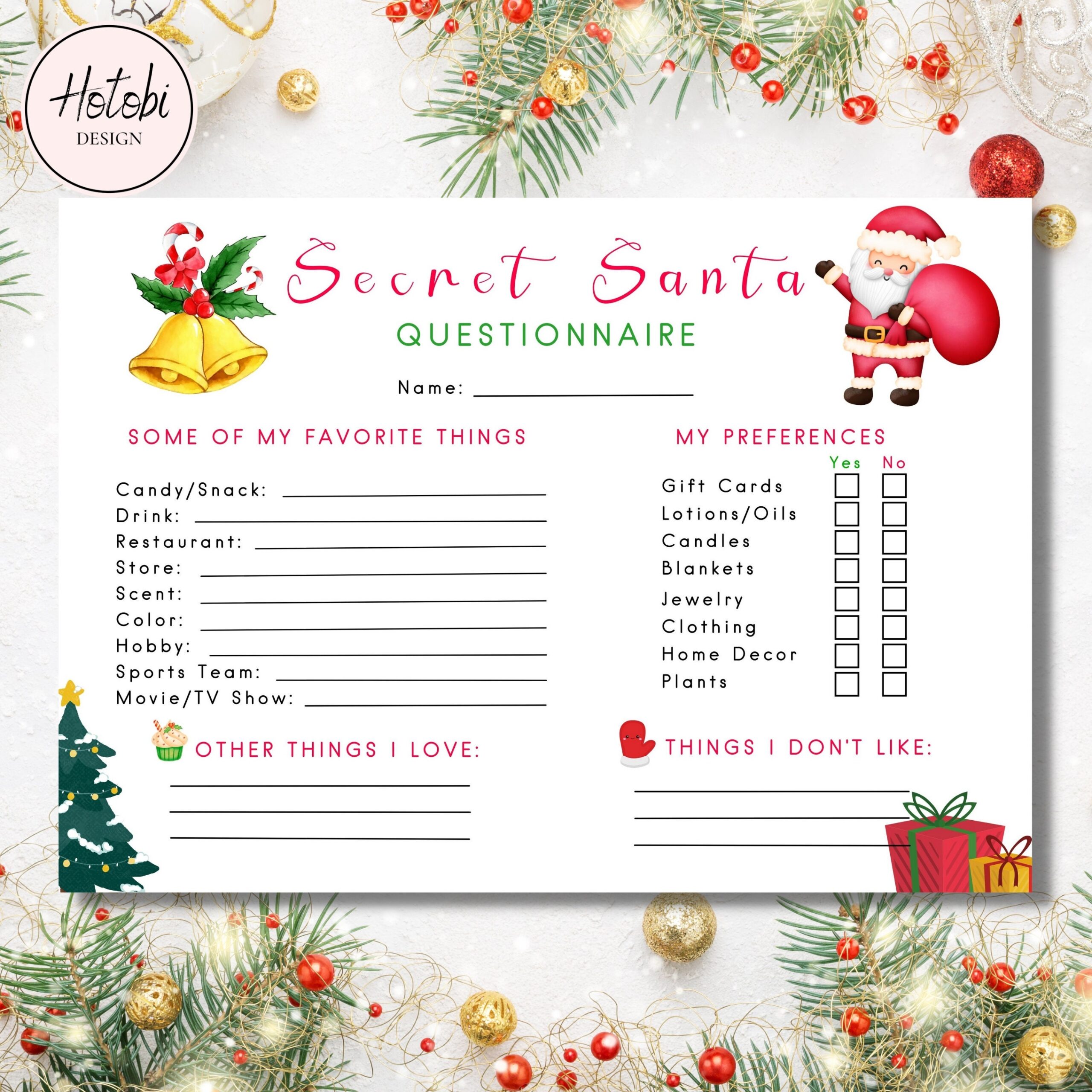 Secret Santa Questionnaire Printable Secret Santa Form Secret 