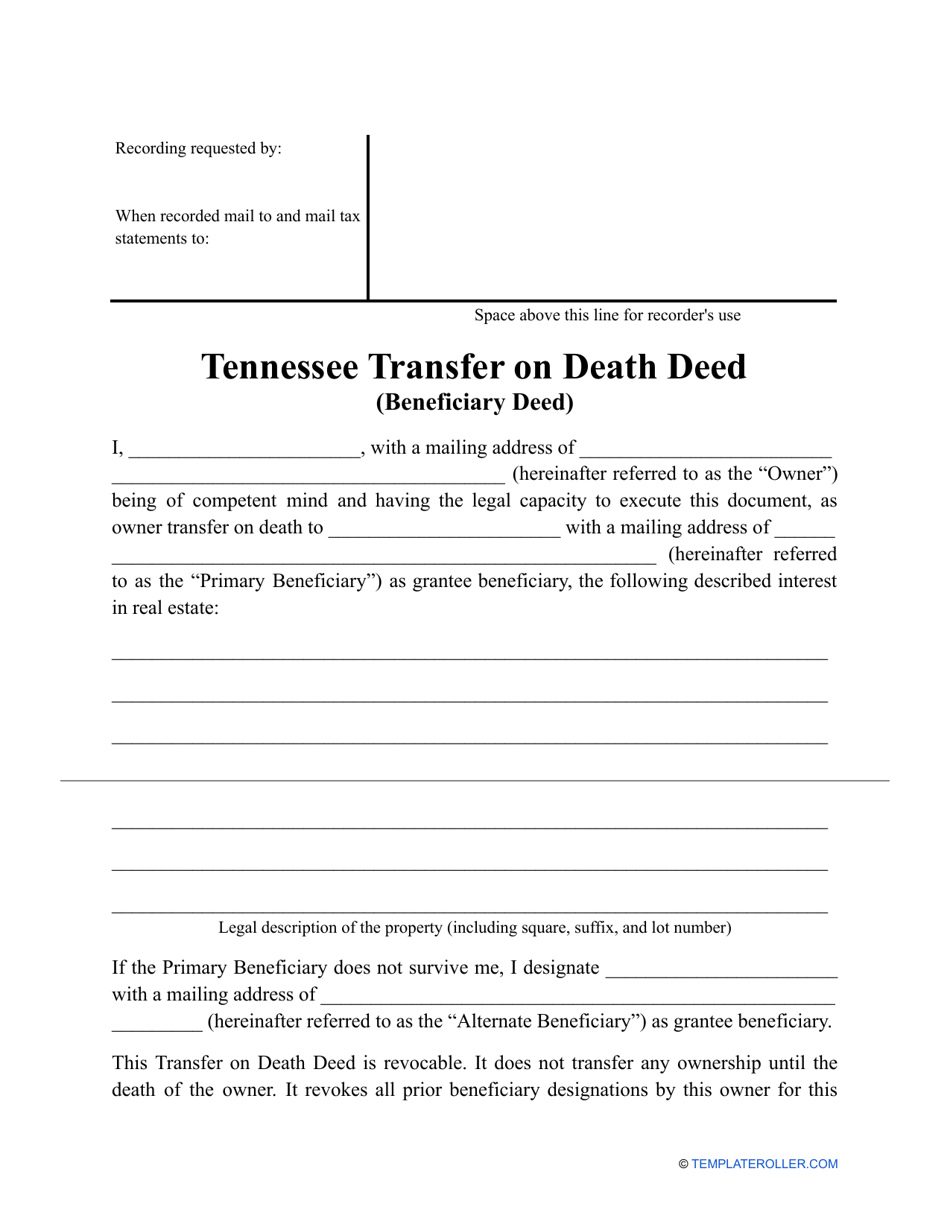 Tennessee Transfer On Death Deed Form Fill Out Sign Online And 